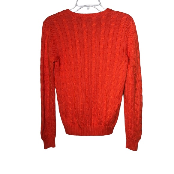 Vintage Ralph Lauren Sport Cable Knit Sweater Medium Orange V-Neck Pullover - Picture 2 of 9